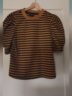 Who What Wear Striped Knit Top - Mustard & Black Size Medium